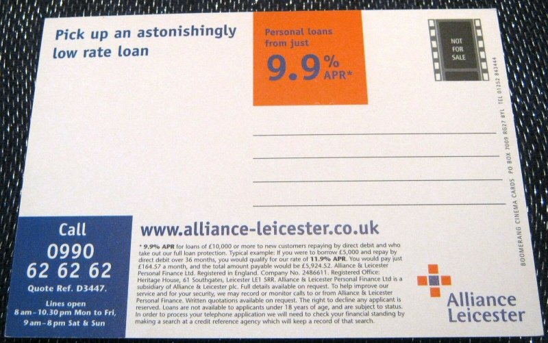 Advertising Finance Loans Alliance & Leicester - unposted