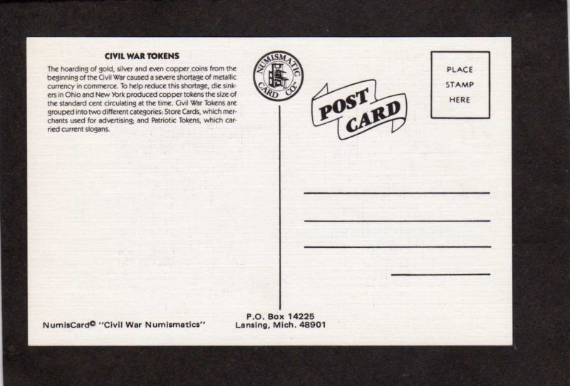 Civil War Tokens Coins Postcard