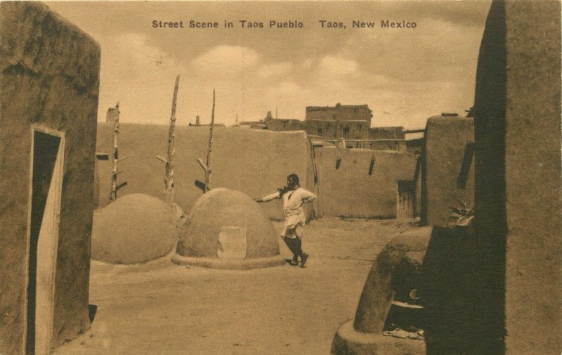 c1910 Taos New Mexico Pueblo, Street Scene  Vintage Postcard