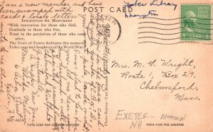 Vintage Postcard 1942 World War Memorial Daniel Chester Exeter New Hampshire NH