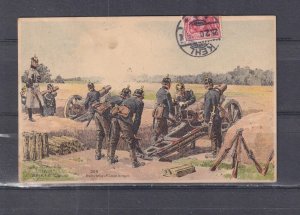 GERMANY, OFFICER OVERSEEING ARTILLERY FIRING, 1908 ppc. KEHL to France.