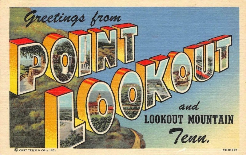 POINT LOOKOUT Lookout Mountain, TN Large Letter Linen 1952 Vintage Postcard