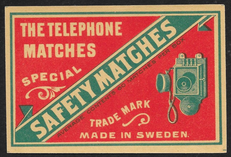 VICTORIAN TRADE CARD Telephone Safety Matches Wall Phone
