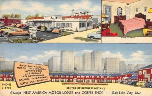 Covey's New America Motor Lodge Salt Lake City Utah Roadside 1940s Linen Vintage