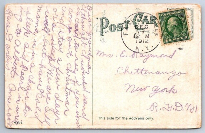 A Merry Christmas, Holly, Rural Winter Scene, Antique 1912 Greetings Postcard