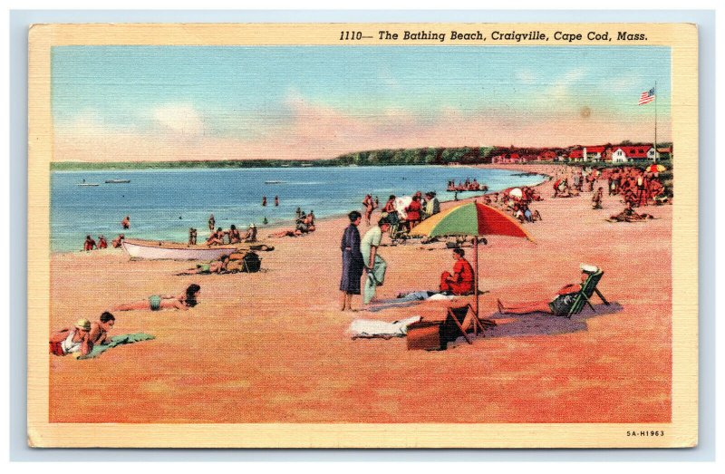 1942 Craigville Cape Cod MA Postcard The Bathing Beach People Sunbathing 