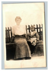 Vintage 1900's RPPC Postcards Mother and Son Portrait on Bench