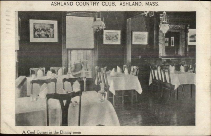 Ashland MA Country Club Dining Room c1910 Postcard