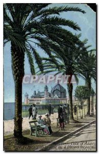 Postcard Old French Riviera Nice Palais de la Jetee seen through the palm trees