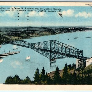 c1930s Quebec, Canada Bridge St. Lawrence River Photogelatine Steam Ships PC A22