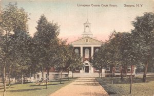 Geneseo, NY New York  LIVINGSTON COUNTY COURT HOUSE  Hand Colored  Postcard