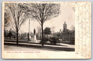 Muskegon Michigan~Hackley Square & Monuments~B&W~Postmarked~Vintage Postcard