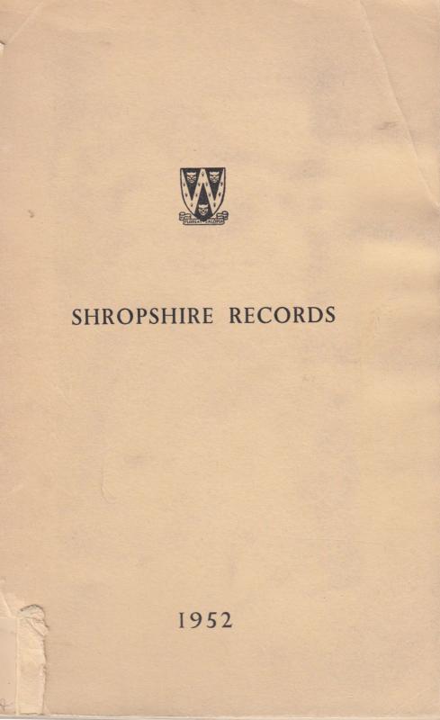 Shropshire 1952 Records First Edition Antique Old History Book