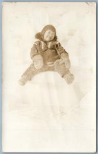 ESKIMO SMILING BOY ANTIQUE REAL PHOTO POSTCARD RPPC