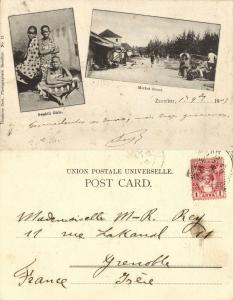 tanzania, ZANZIBAR, Swahili Girls, Market Street (1903) Postcard 