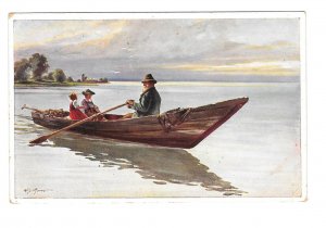 Nautical Painting Family in Rowboat Fine Art Postcard Alfred Seyboldt Munich