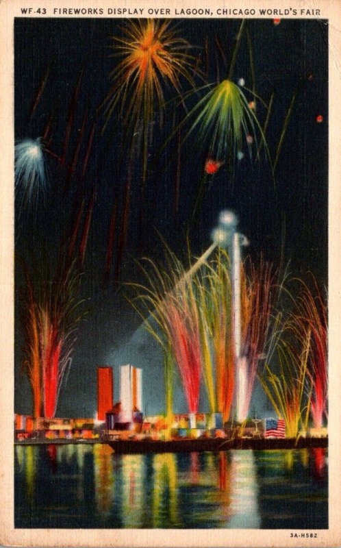 1933 Chicago World's Fair Fireworks Display Over Lagoon 1933 Curteich