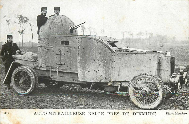 World War I belgian armored machine gun car near Dixmude Belgium postcard