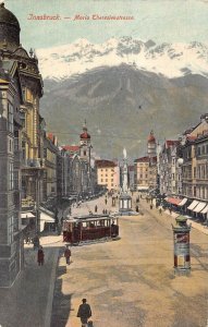 A069 Austria 1907 Innsbruck Maria Theresienstrasse Street Tram Mountain postcard