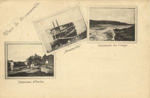 french congo, BRAZZAVILLE, Multiview, Steamer, Caravan (1900s) Postcard