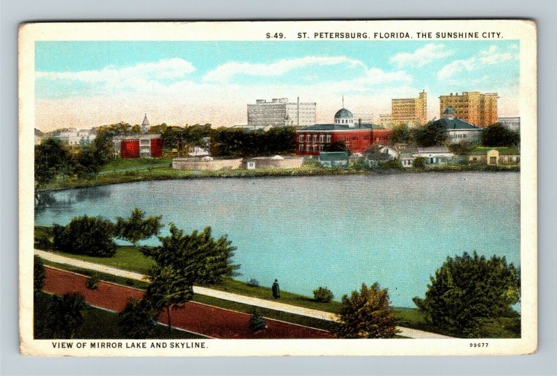 St. Petersburg FL-Florida, Sunshine City, Mirror Lake, Skyline, Vintage Postcard