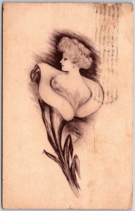 1910 Lady In Flower Petal Drawing Greetings And Wishes Card Posted Postcard