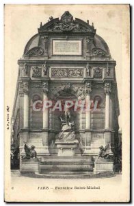 Old Postcard Paris Fountain Saint Michel