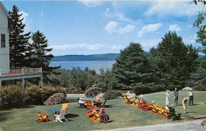 NEW LONDON NH SOO NIPI LODGE CHAIRS TO RELAX & BEAUTIFUL VIEW POSTCARD c1960s