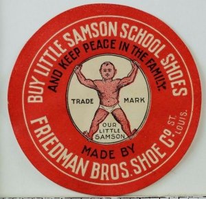 Vintage Trade Card Sticker Little Samson School Shoes Image Of Strong Baby F91