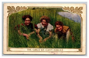 Vintage 1900's Tinted Photo Postcard Girls We Can't Forget 3 Women in the Grass