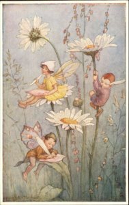 Fantasy Elves Fairies Giant Flowers PIXIE POST Margaret Tarrant Postcard