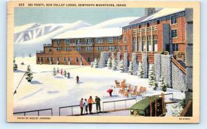 Postcard ID Sawtooth Mountains Sun Valley Lodge Ski Party Vintage Linen D24