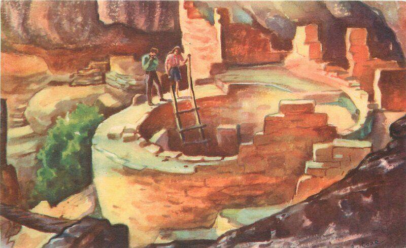 Arizona Kiva Cliff Palace Mesa Verde National Park 1948 Postcard 2511 