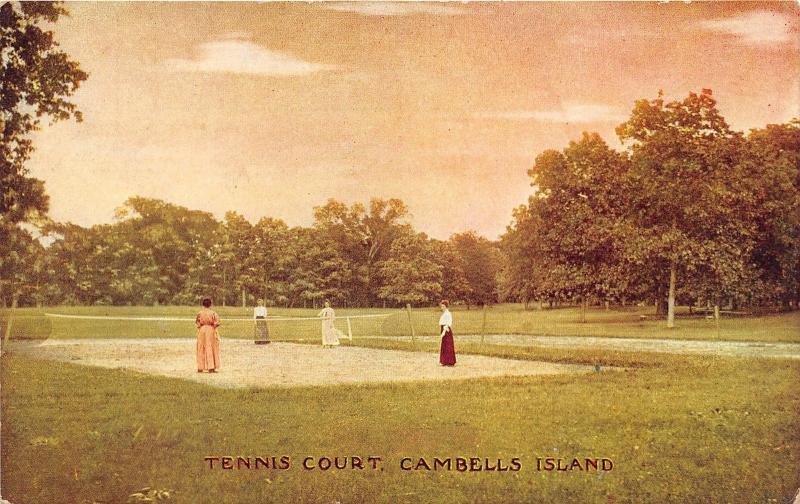 Campbell's Island Illinois~Tennis Court~Victorian Ladies Playing Tennis~c1910 Pc