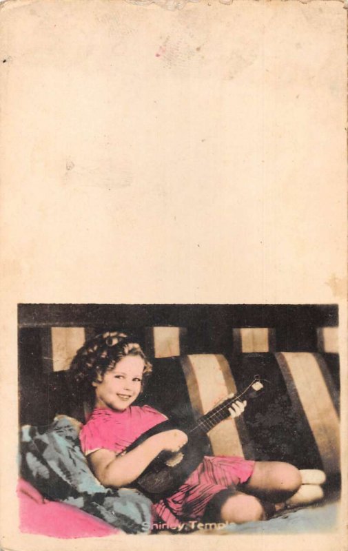 Shirley Temple Playing Lute Guitar Tinted Real Photo Non-PC Back AA48367