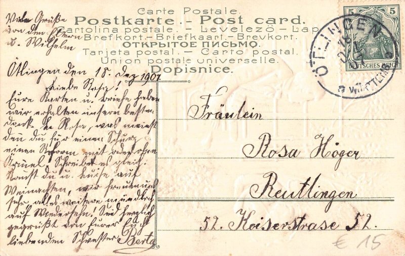 Betrayal 1907 Couple Kissing, Man Watching Poem embossed postcard