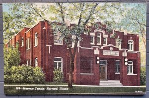 Vintage Postcard 1951 Masonic Temple, Harvard, Illinois (IL)