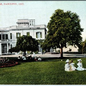 c1900s Hamilton ON Dundurn Castle Postcard Victorian Ladies Pram Stroller Lawn