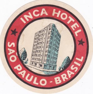 Brasil Sao Paulo Inca Hotel Vintage Luggage Label sk2668