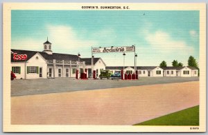 Postcard Summerton South Carolina c1940s Godwin’s Motor Court Esso Station