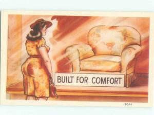 1950's Comic CHUBBY FAT WOMAN LOOKING AT SHARE BUILT FOR COMFORT AC7187@