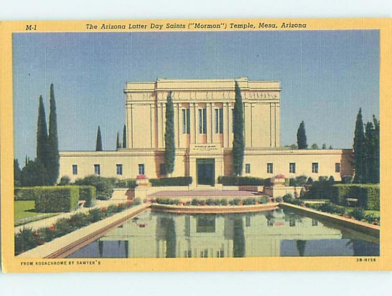 Unused Linen MORMON TEMPLE CHURCH SCENE Mesa Arizona AZ L4802