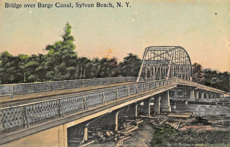 SYLVAN BEACH NEW YORK~BRIDGE OVER BARGE CANAL~1910s TINTED PHOTO POSTCARD