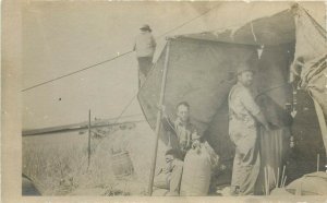 c1907 RPPC Agriculture Harvesting Men Filling Grain Sacks & Sewing them Shut