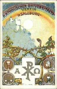 Religious Poster Art Catholic School Salzburg Katholischer c1910 Postcard