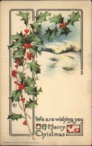 Tuck Christmas Holly Landscape c1910 Vintage Postcard