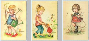 3 Postcards BONNIE Artist Signed Little Folks? GIRLS CHILDREN  Mainzer Belgium