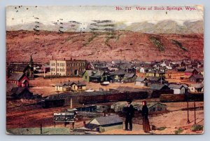 K6/ Rock Springs Wyoming Postcard c1910 Birdseye Railroad Depot Stores 208