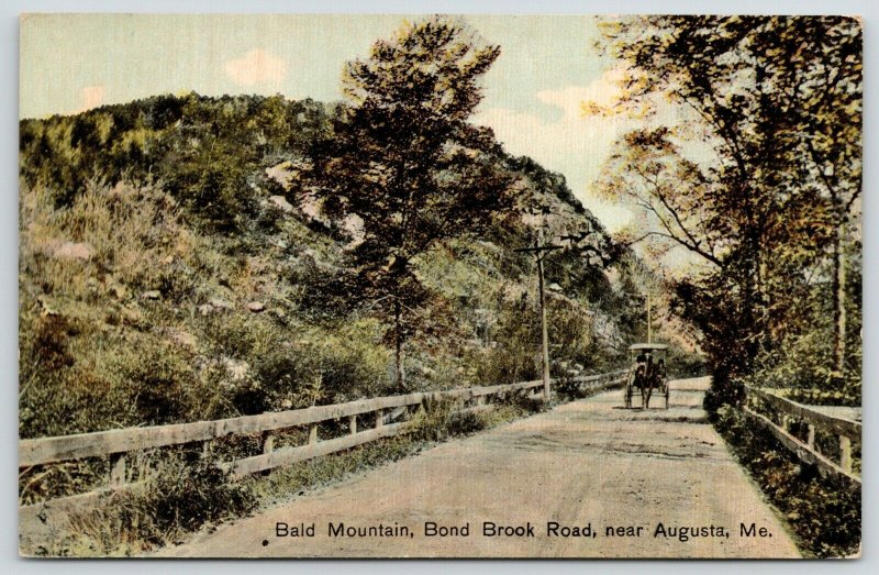 Augusta Maine~Bald Mountain~Horse Buggy on Bond Brook Road~c1910 Postcard