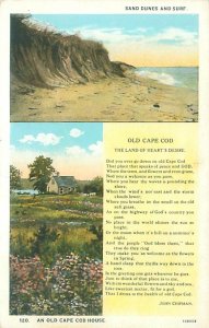 Massachusetts Sand Dune, Surf, Old Cape Cod House, Poem Postcard Unused